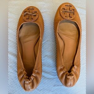Tory Burch Brown Reva Leather Ballet Flats